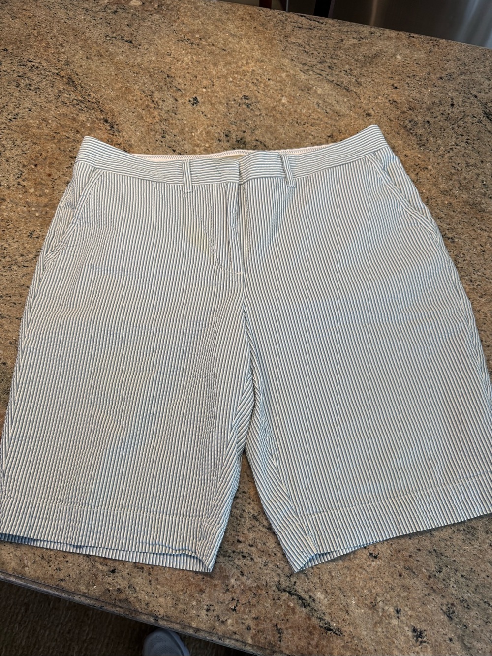 L.L. Bean Men's Seersucker Shorts - White & Blue Pinstripe